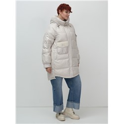 Куртка зимняя женская с капюшоном модная бежевого цвета 7341B