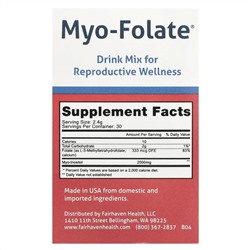 Fairhaven Health, мио-фолат, смесь для приготовления напитка для здоровья репродуктивной системы, без ароматизаторов, 30 пакетиков по 2,4 г