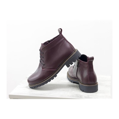 Женские ботинки на шнуровке в стиле Dr. Martens, выполнены из натуральной кожи бордового цвета, на утолщенной тракторной подошве, Б-152-24