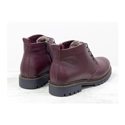 Женские ботинки на шнуровке в стиле Dr. Martens, выполнены из натуральной кожи бордового цвета с текстурой зерно, на утолщенной тракторной подошве, Б-152-35