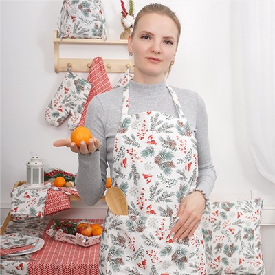 Фартук 'NewYear' 70*80 с карманом и регулируемой бретелью, рогожка, 100% хлопок, 'Ягодки'