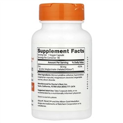 Doctor's Best, легкоусвояемый бисглицинат цинка, на 100% в хелатной форме, 50 мг, 90 вегетарианских капсул