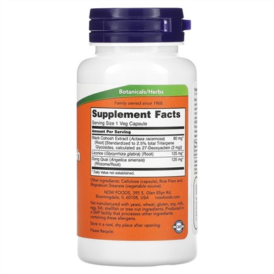 NOW Foods, Корень клопогона кистевидного, 80 мг, 90 растительных капсул