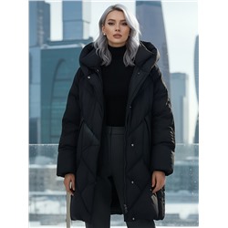 Пальто двубортная зимнее утепленное женское черного цвета 7732Ch