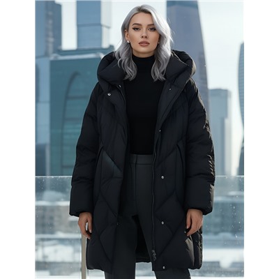 Пальто двубортная зимнее утепленное женское черного цвета 7732Ch