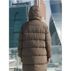 Пальто двубортная зимнее утепленное женское коричневого цвета 7732K