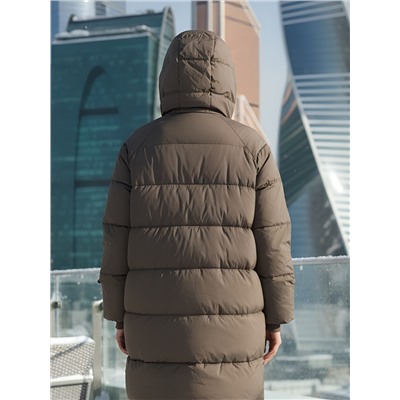 Пальто двубортная зимнее утепленное женское коричневого цвета 7732K