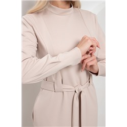 Платье трикотажное бежевое с поясом Флоренс №1