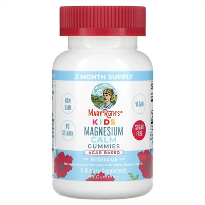 MaryRuth's, Успокаивающие жевательные таблетки с магнием для детей, гибискус, 50 мг, 60 жевательных таблеток