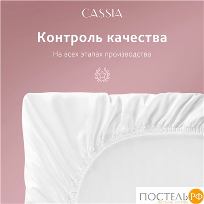 CASSIA ЛЮКС Страйп Сатин бел Простыня на резинке 160х200х30-1, 1 пр., хл/сатин