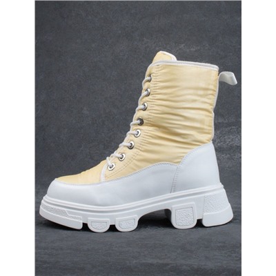 02-FAS99-5Z YELLOW/WHITE Дутики женские (искусственная кожа, плащевая ткань, шерсть)
