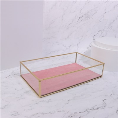 Органайзер для хранения «PINK RIPPLES», стеклянный, 1 секция, 29×17,5×6 см, прозрачный/медный/розовый