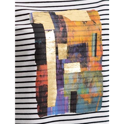 Свободная футболка в черно-белую полоску с принтом из премиального хлопка с эластаном