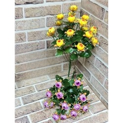 Цветы искусственные декоративные Розы с гипсофилой (18 бутонов) 55 см