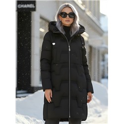 Пальто зимнее утепленное с капюшоном женское черного цвета 7638Ch