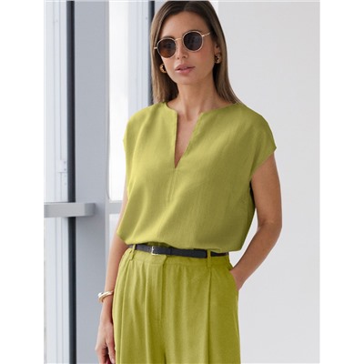 Свободный топ с V-вырезом и цельнокроеным коротким рукавом изо льна с вискозой