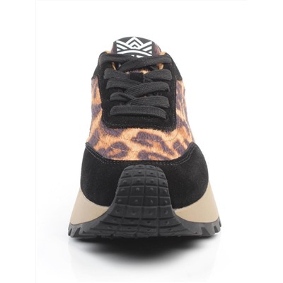 04-PDH362-1 BLACK/LEOPARD Кроссовки демисезонные женские (натуральная замша, натуральная кожа)