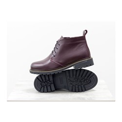 Женские ботинки на шнуровке в стиле Dr. Martens, выполнены из натуральной кожи бордового цвета, на утолщенной тракторной подошве, Б-152-24