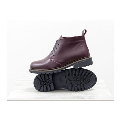 Женские ботинки на шнуровке в стиле Dr. Martens, выполнены из натуральной кожи бордового цвета, на утолщенной тракторной подошве, Б-152-24