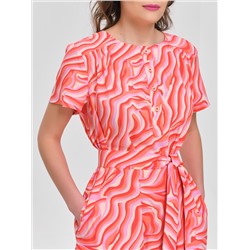 Платье коралловое с коротким рукавом