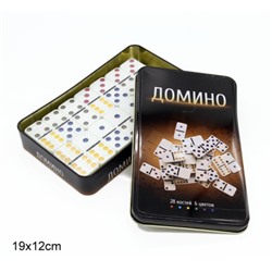Домино пластиковые фишки в металлической коробке 19,5x12х3,5 см / 5010FR /уп 24/