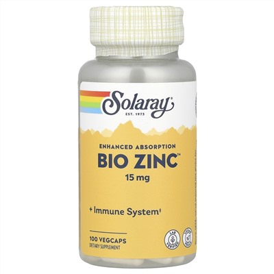 Solaray, Bio Zinc™, 15 мг, 100 растительных капсул