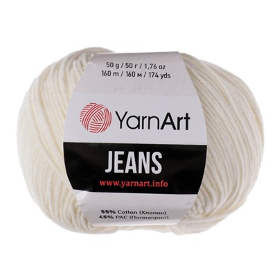 Пряжа для вязания спицами, крючком YarnArt, Jeans, 55% хлопок, 45% акрил, 160 м/50 г, (03 молочный)