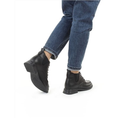 01-M43-23 BLACK Ботинки демисезонные женские (натуральная кожа, байка)