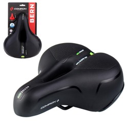 Седло велосипедное комфортное COMIRON BERN N669A 255x210, Технологии: ED, Эластомер, Верх: PU с пресс. принтом, Цвет: Чёрный+Желтый/ АКЦИЯ /уп 20/