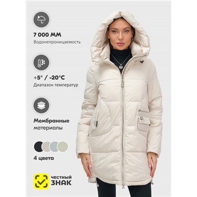 Куртка зимняя женская с капюшоном модная бежевого цвета 3193B