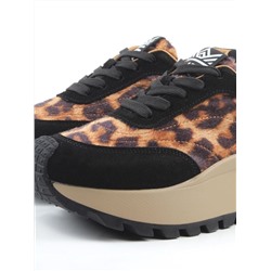 04-PDH362-1 BLACK/LEOPARD Кроссовки демисезонные женские (натуральная замша, натуральная кожа)