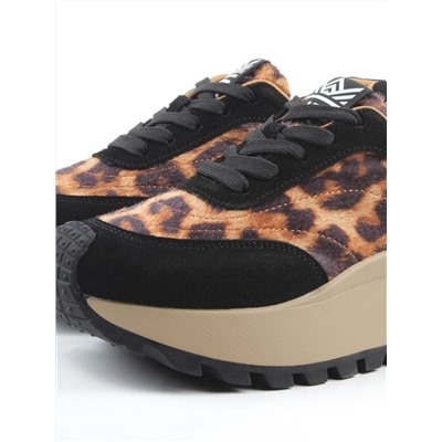 04-PDH362-1 BLACK/LEOPARD Кроссовки демисезонные женские (натуральная замша, натуральная кожа)