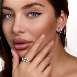 Комплект ювелирной бижутерии коллекция "Дубай" серьги и кольцо 18 р, покрытие посеребрение, вставка: цирконы, цвет: прозрачный, арт.414.664-18