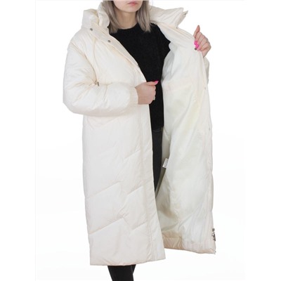 8807 MILK WHITE Пальто зимнее стеганое женское (150 гр. холлофайбер)