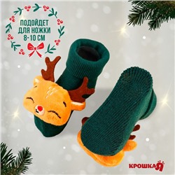 Подарочный набор новогодний «Оленёнок, красная клетка» держатель для соски-пустышки на ленте, носочки - погремушки, Крошка Я