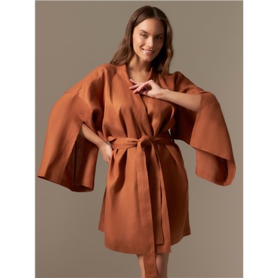 Халат женский короткий SL HOME «Brown»-52, 100% лён, 150 г/м2