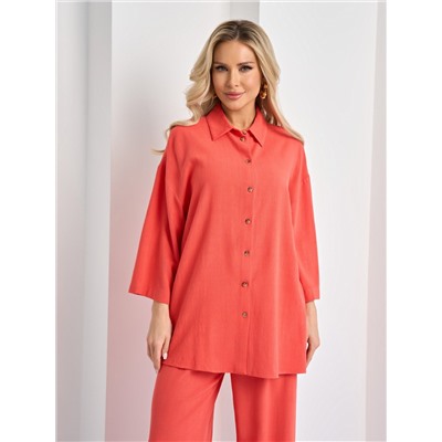 Рубашка льняная кораллового цвета