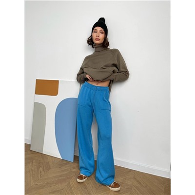 Брюки палаццо с карманами,  Лазурный