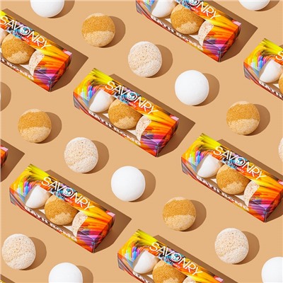 Набор BATH BOMB (Набор бурлящих шариков ИРИСКА-КОКОС-КОФЕ), 3шт.