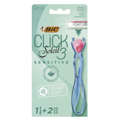 BIC Soleil Click Sensitive (станок + 2кассеты) ТРИ ЛЕЗВИЯ