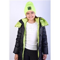 259 Пальто на синтепоне чёрно-салат/158