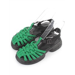 08-PEAG48-2 BLACK/GREEN Босоножки женские (натуральная кожа)
