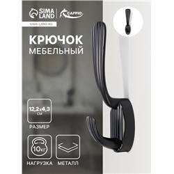 Крючок мебельный CAPPIO SEA, двухрожковый, цинк, цвет черный