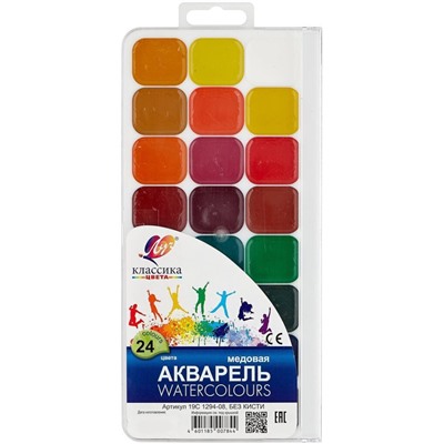 Краски акварельные 24 цв. Классика, медовые, п/упак, б/к