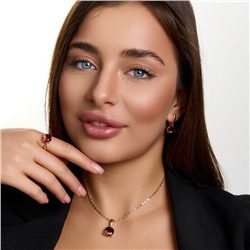 Комплект ювелирной бижутерии коллекция "Дубай" с камнем серьги, кулон и кольцо 18 р, покрытие позолота, вставка: фианиты, цвет: красный, арт.414.546-18