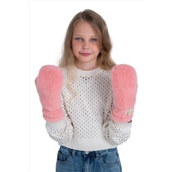 Варежки детские меховые лосось