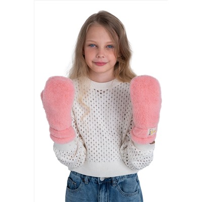 Варежки детские меховые лосось