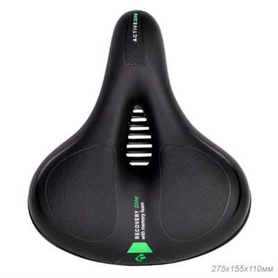 Седло велосипедное комфортное COMIRON TOKYO C012 265x220, Технологии: ED, MEMORY FOAM, Верх: PU с пресс. принтом, Цвет: Чёрный+:Зелёный/ АКЦИЯ /уп 20/