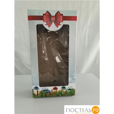 Коробка белая новогодняя с подарками и красным бантом - высота 40 см Х ширина 21,5 см Х  глубина 7,5см