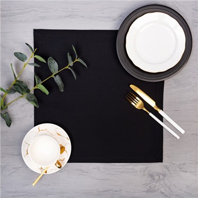 Салфетка декоративная «Этель», 40×40 см, саржа, 100% хлопок, саржа, 250 г/м², чёрная